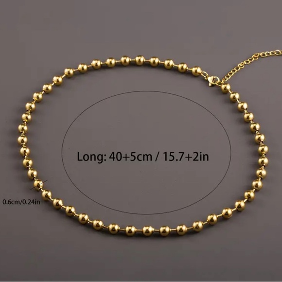 6mm Stainless Steel Necklace, Golden Plated Bead Chain Necklace - Picture 2 of 3